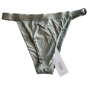 TOBI swim silver metallic bikini bottom super high waist Brazilian bathing suit